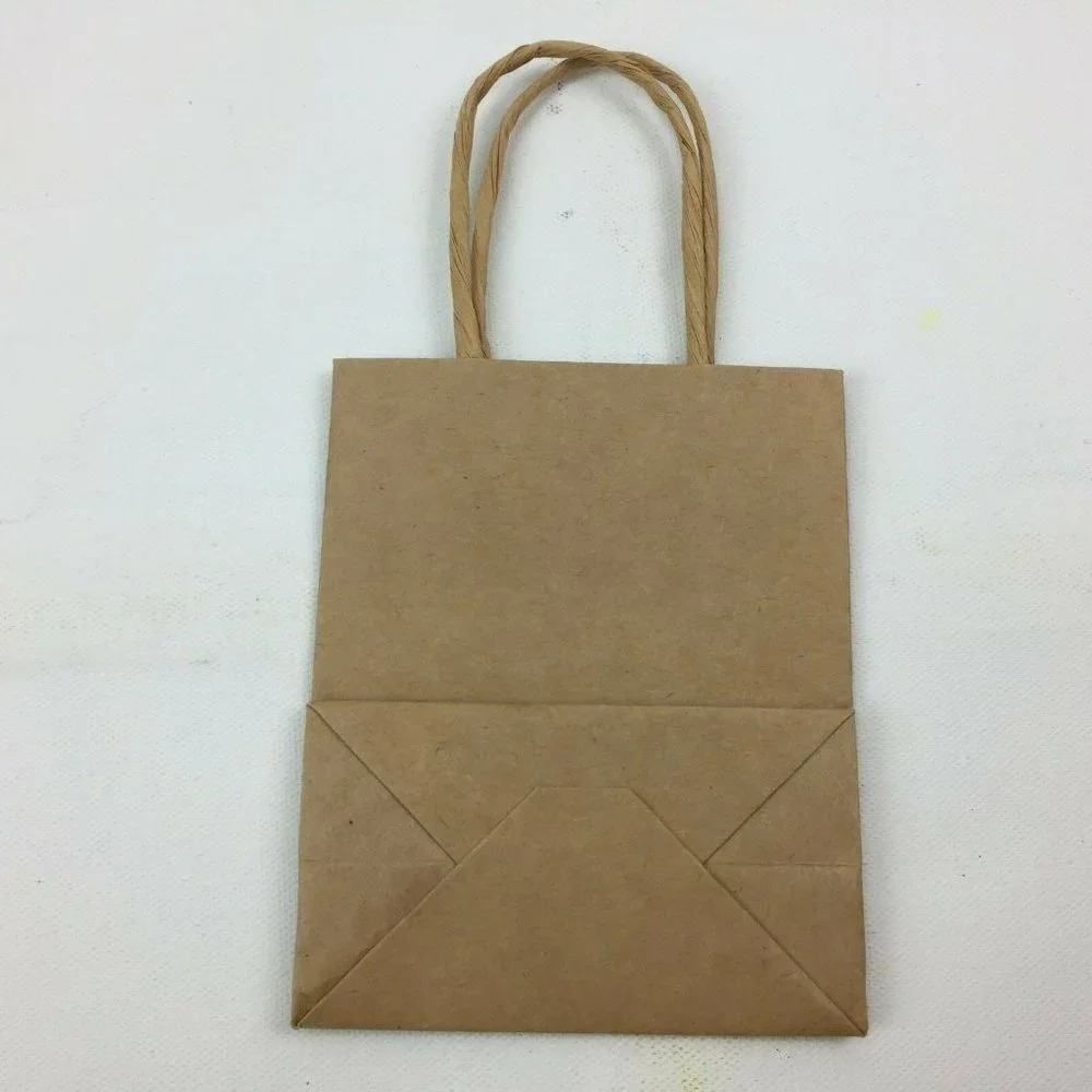 Brown Paper Gift Bag Present Wrapping Shopping Handles Set Of 2 4.5